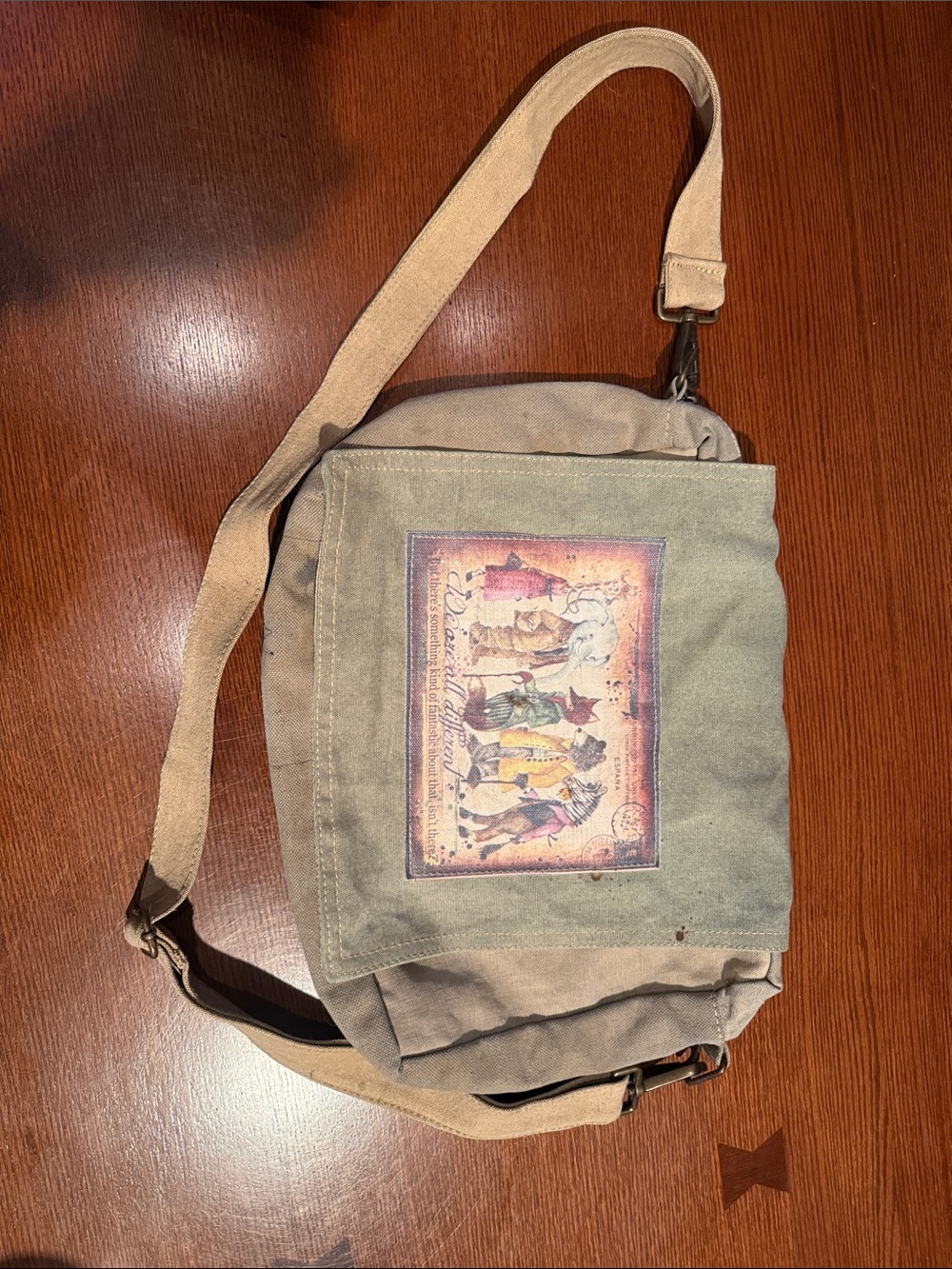 Casual Canvas Satchel in Olive with Vintage Graphic